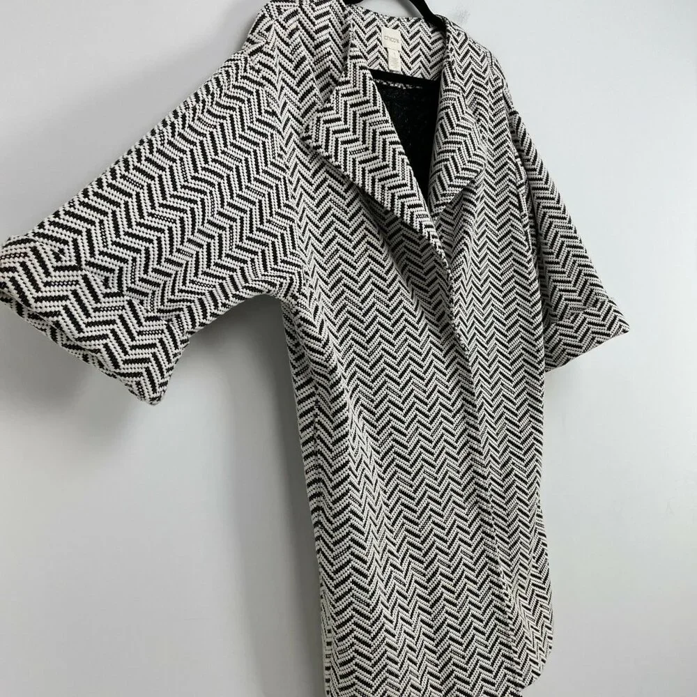 Chicos 1 Womens Medium Jacket‎ 3/4 Sleeve Snap Closure Relax Coat Lagenlook